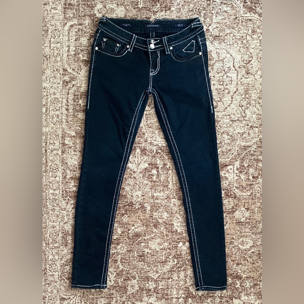 Vigoss The Chelsea Skinny Thick Stitch Sequins Denim Jeans Size 3/4